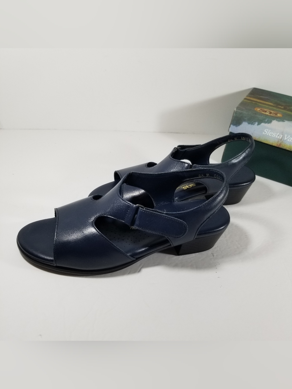 SAS Suntimer Leather Sandals Women's 8.5M Blue Open Toe Block Heel Shoes